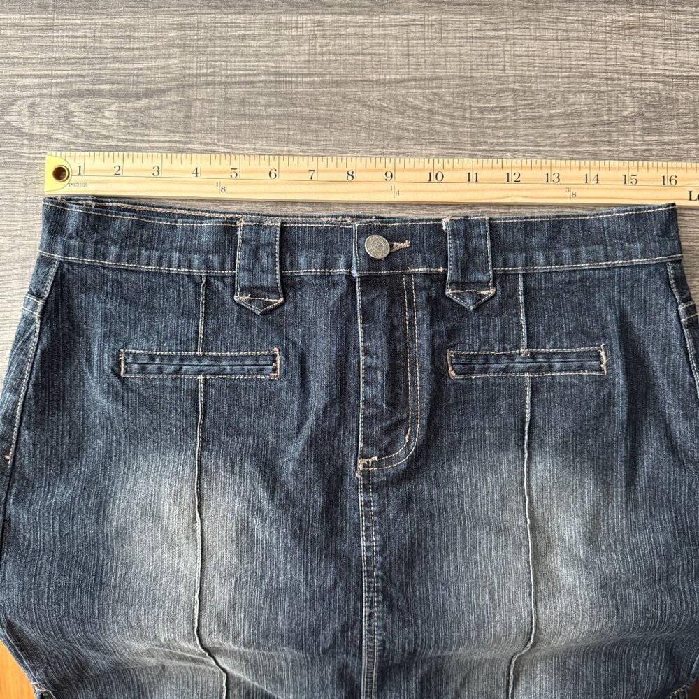 Vintage Z. Cavaricci Denim Mini Skirt Size 9 Y2K Style Front Pockets Side Slits - Picture 4 of 11